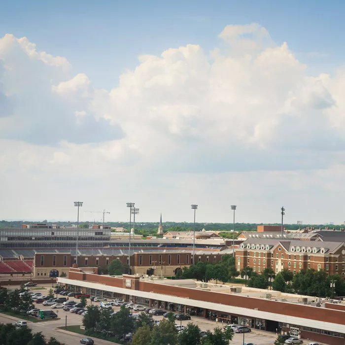 View of Souther Methodist University from the hotel guest room at the Highland Dallas Curio Collection hotel