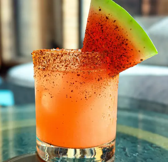 margarita garnished with watermelon